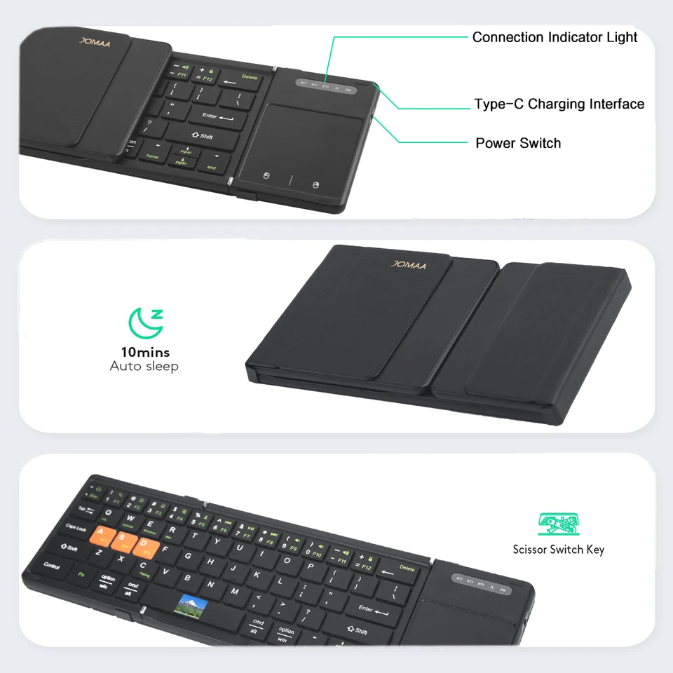 Jomaa Handy faltbar Bluetooth mit Touchpad, wiederaufladbare Smartphone-Tastatur_voghion.com
