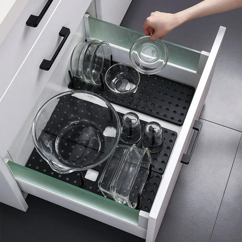 Drawer Retractable Tableware Rack  Pegboard Drawer Organizers  For Kitchen Adjustable Dish Plate Storage