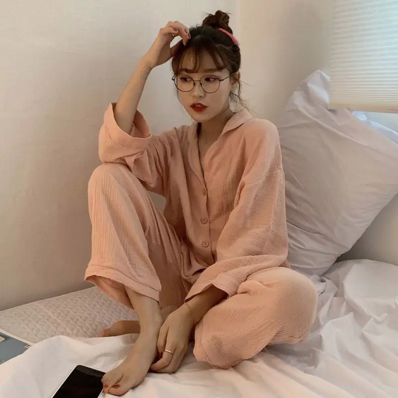 Pajama Sets Women Ins Kawaii College Korean Style Long-sleeved Nightwear Simple Leisure Comfortable Autumn Popular Loungewear