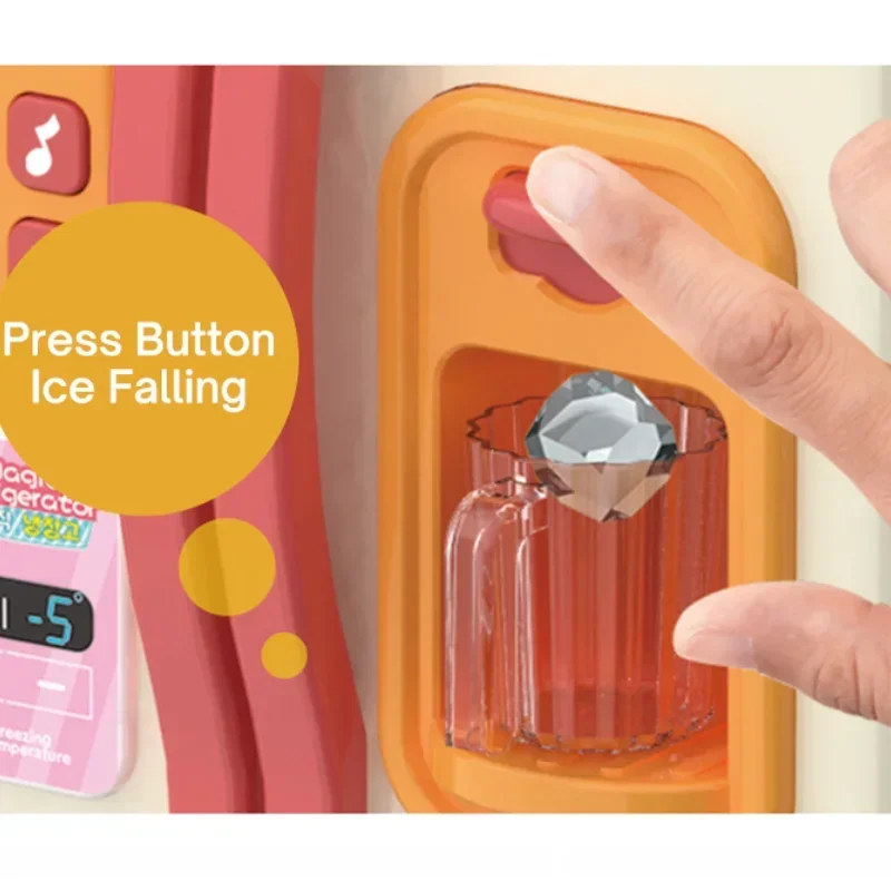 Symulacyjny Elektryczny Lodówka z Światłem, Zestaw Zabawek Kuchennych z Funkcją Rozpylania, Owoce, Jedzenie, Automat do Lodów, Zabawa w Dom dla Dzieci, Muzyka, Prezent dla Dziewczynek