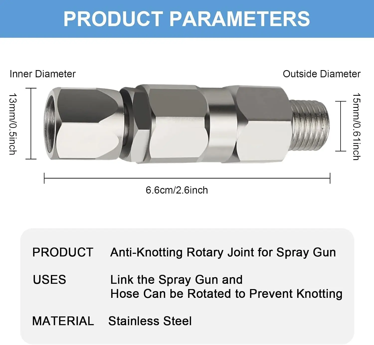 2pcs 1/4 3/8 Thread Paint-Sprayer Swivel Joint 360° Rotation Stainless Steel Anti-Kink High-pressure Hoses Spray Tools Parts