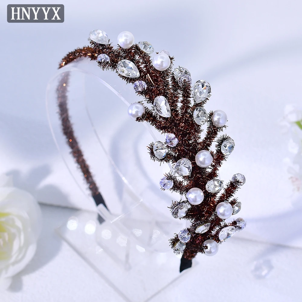 HNYYX Ikat Kepala Wanita Musim Gugur Buatan Tangan Hiasan Kepala Batang Chenille Topi Baja Lembut Aksesori Rambut Belanja Kencan Harian A372