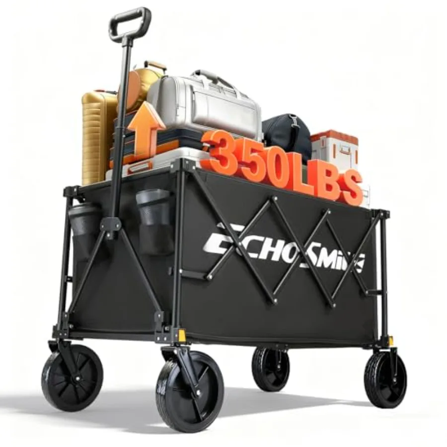 

Складная тележка-вагончик с грузоподъемностью 350 фунтов, сверхпрочная складная универсальная спортивная тележка с съемными колесами для кемпинга