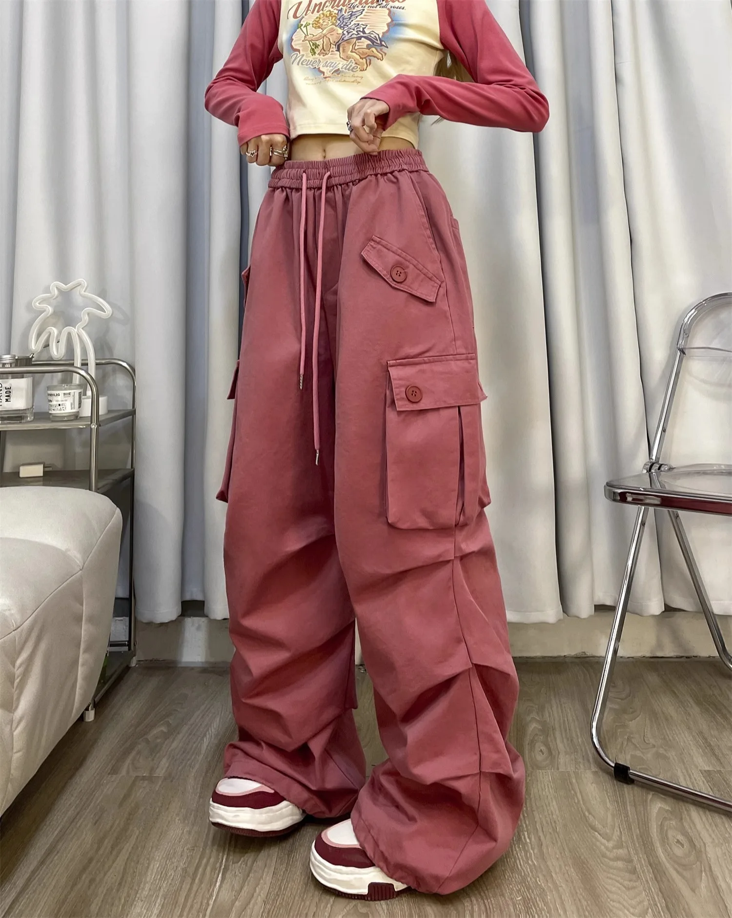 Women's Pants Cargo Casual Pleated Hip Hop Trendy Harajuku Baggy Pants Grunge Emo Y2k Sweatpants Street Wear Trousers Female 90s