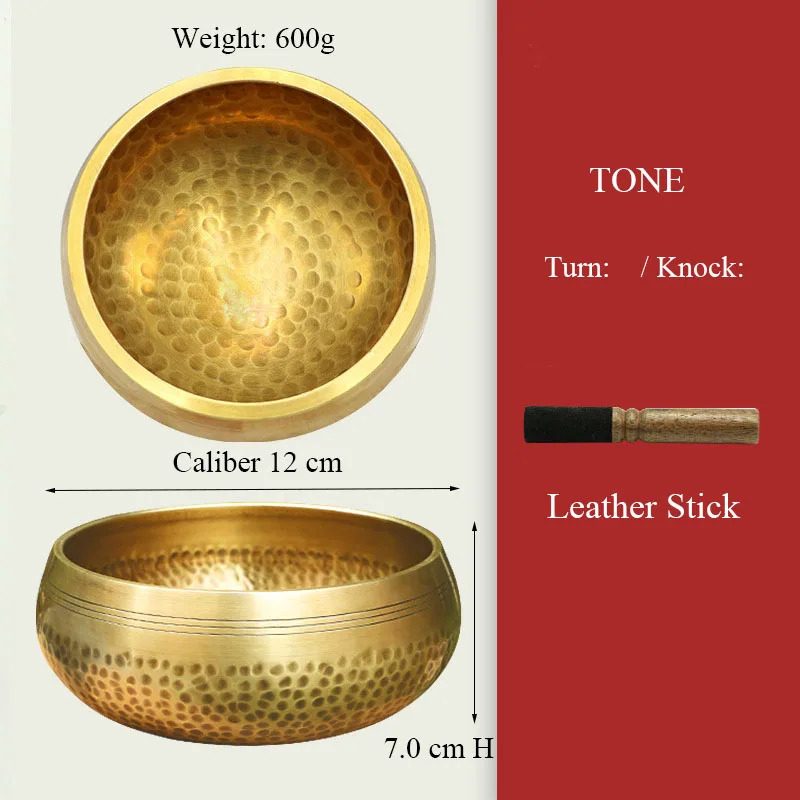 Nepal Handmade Tibet Buddha Sound Bowl with Leather Stick Yoga Meditation Chanting Brass Chime Handicraft Tibetan Singing Bowl