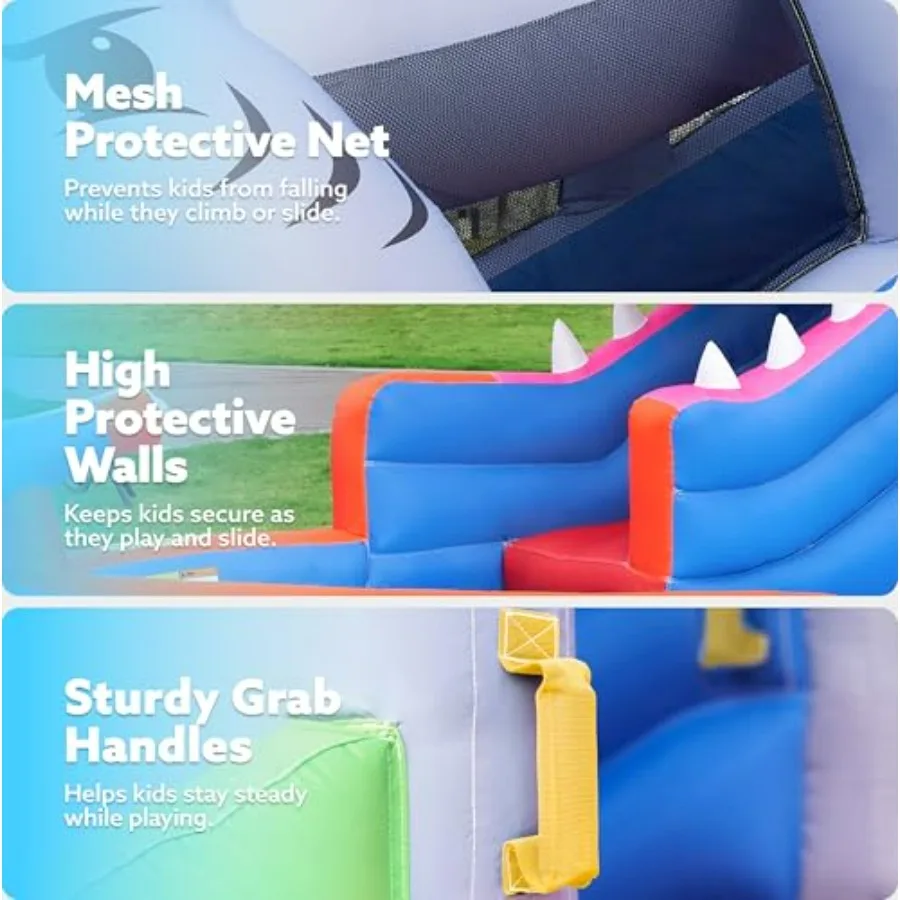 Inflatable Water Slide Park for Backyard 6-in-1 PVC Blue Outdoor Water Park with Splash Pool, Bounce House, Basketball Hoop, Wa view 3