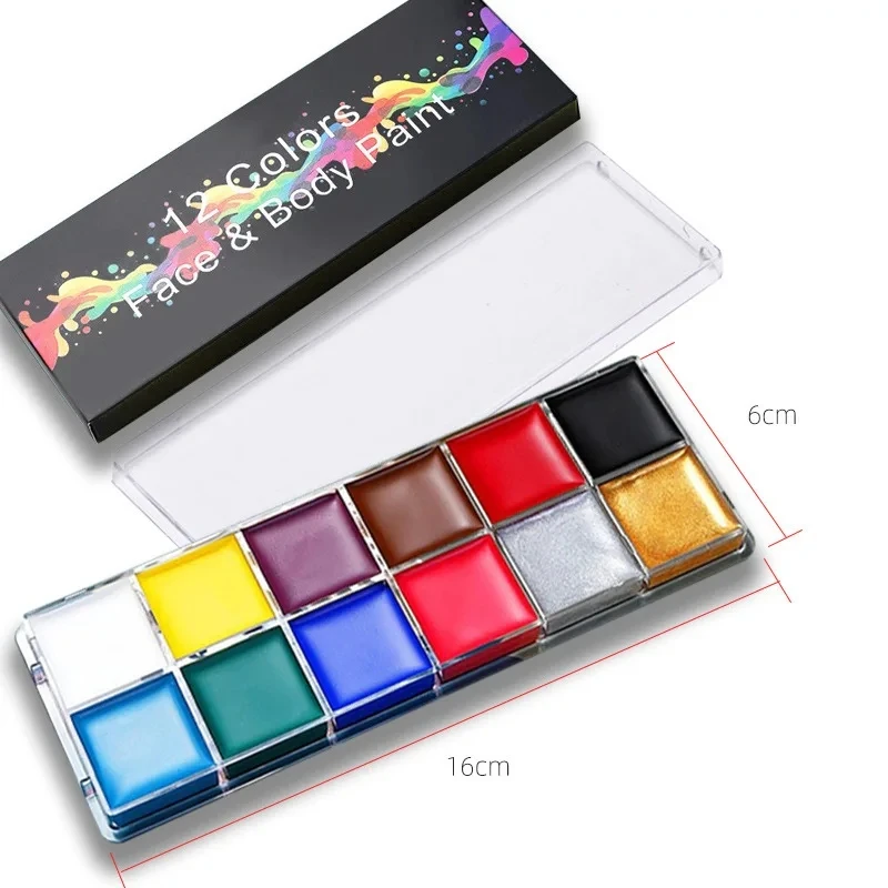 12 Colors Face Body Oil Painting Paint Pigment Non Toxic Safe Kids Flash Tattoo Painting with Brush Art Halloween Cosplay Party