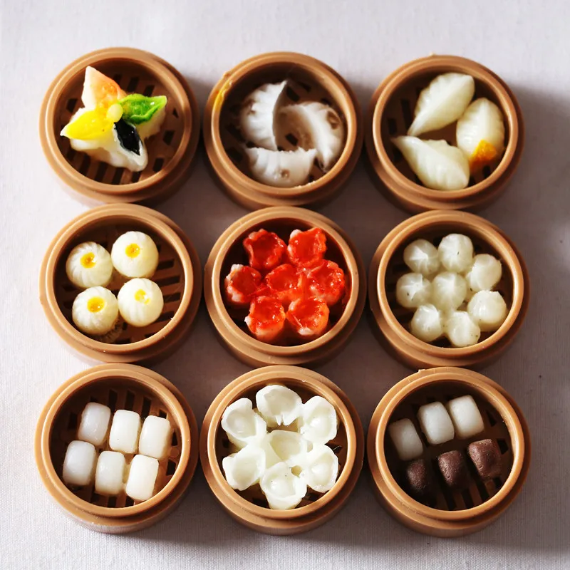 

5picecs 1:12 Scale Dollhouse Miniature Steamer Simulated Hong Kong Tea Restaurant Food Props Tiny Food Scene Decor