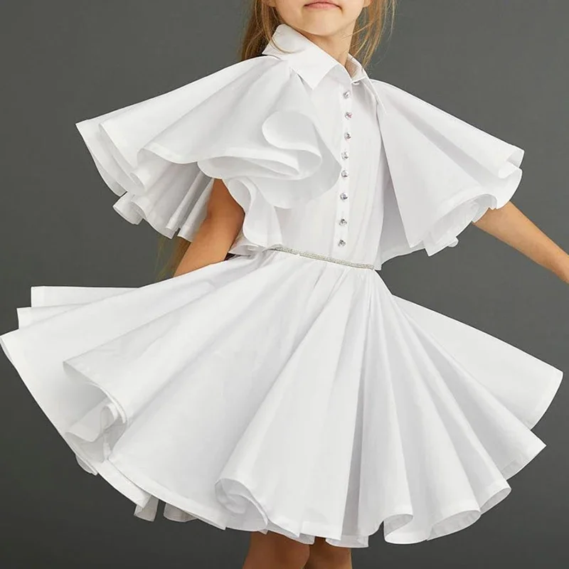 

Kids Clothes for Young Girl Outfits Costumes Eid white Elegant Easter One-piece Wedding Bow Brithday Party Children Dress