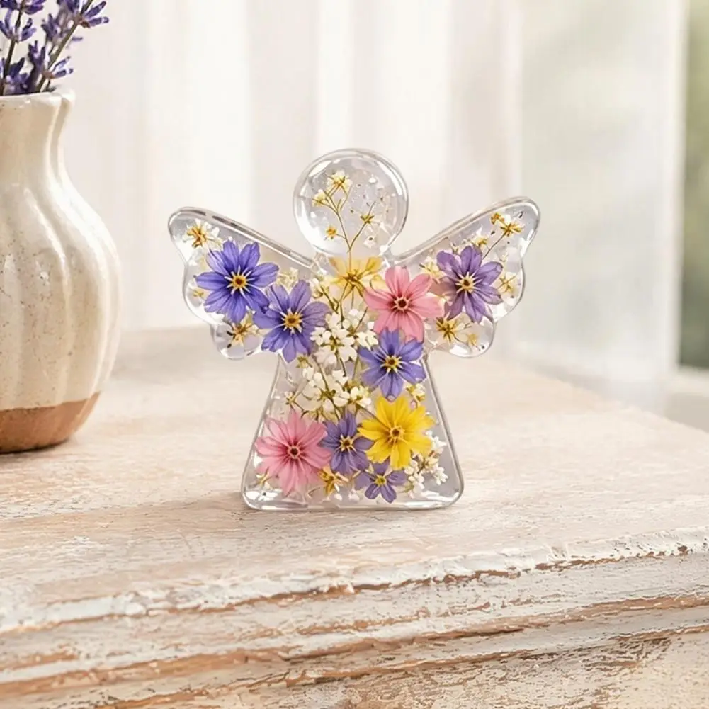 Acrylic Angel Pocket Hug Token Forget Me Not Dried Flower Angel Keepsake Mini Acrylic Pocket Hug Figurine Comfort Gift