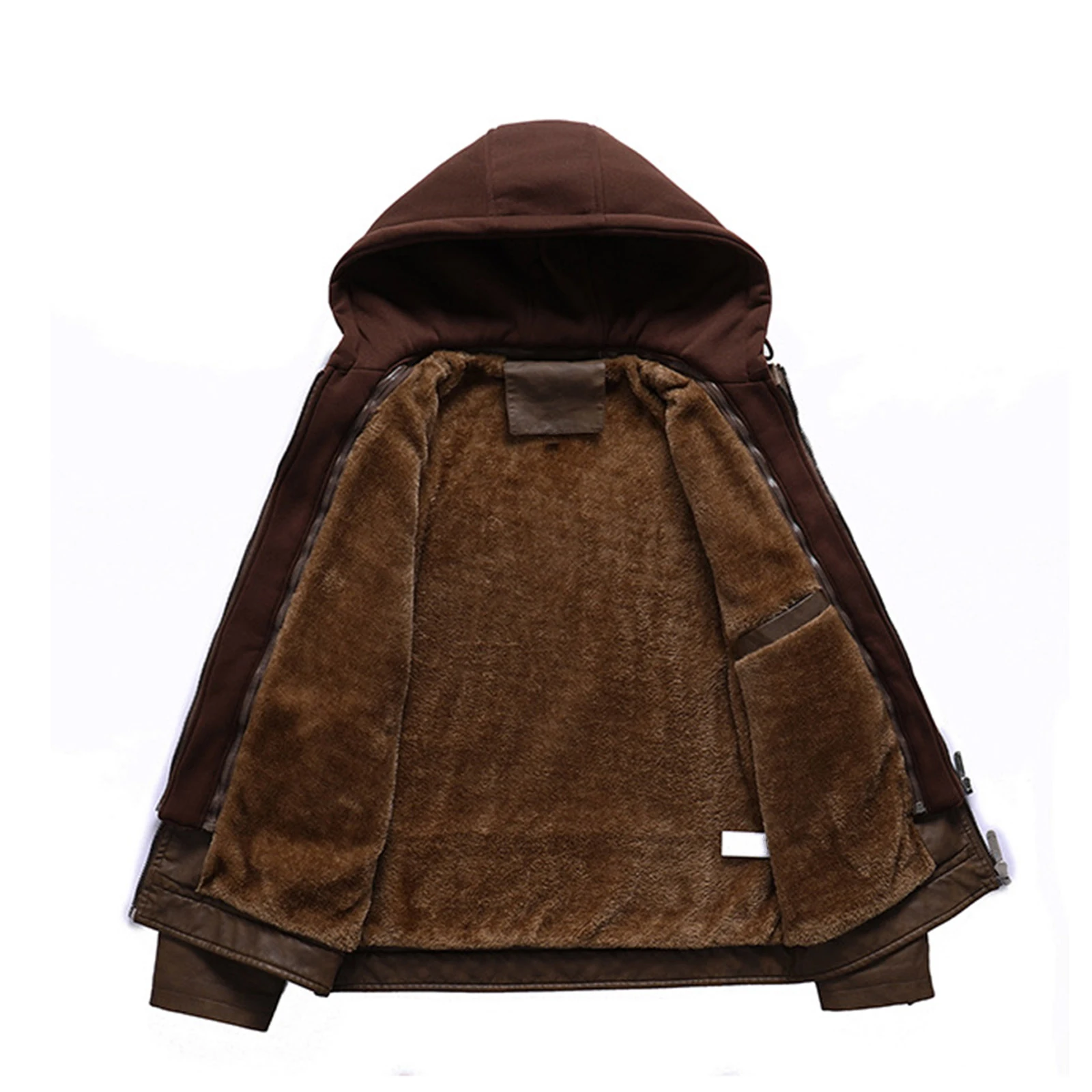 Herfst Winter Nieuwe leren herenjas Fleece gevoerde leren jas met capuchon Jeugd Mannelijke bovenkleding Casual stijl Nep leren jas