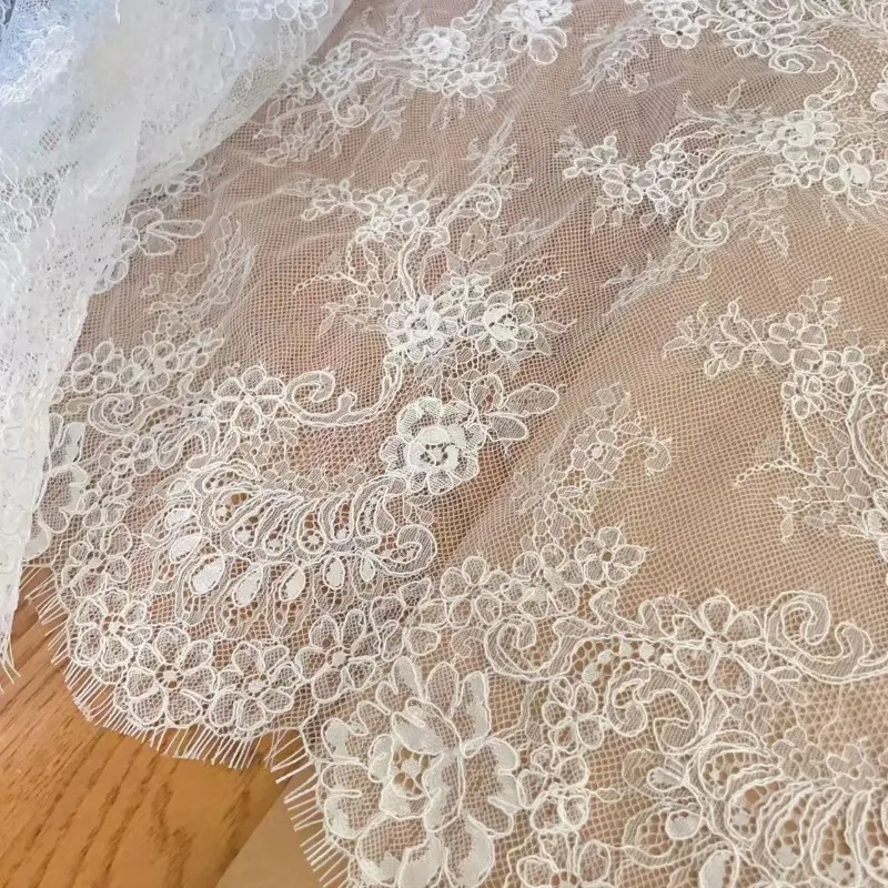 3D Border Eyelash Lace Fabric, Handmade DIY, Wedding Dress Accessories, 47cm Width