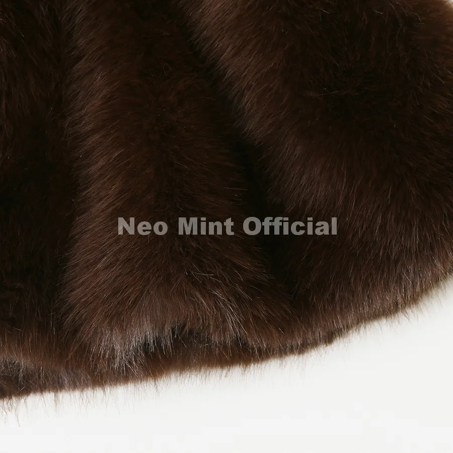 Neo Mint Trendy 2026 Winter Hot Chocolate Brown Peplum Fur Jacket Women Vintage Fashion Fluffy Faux Fox Fur Coat Long Outerwear