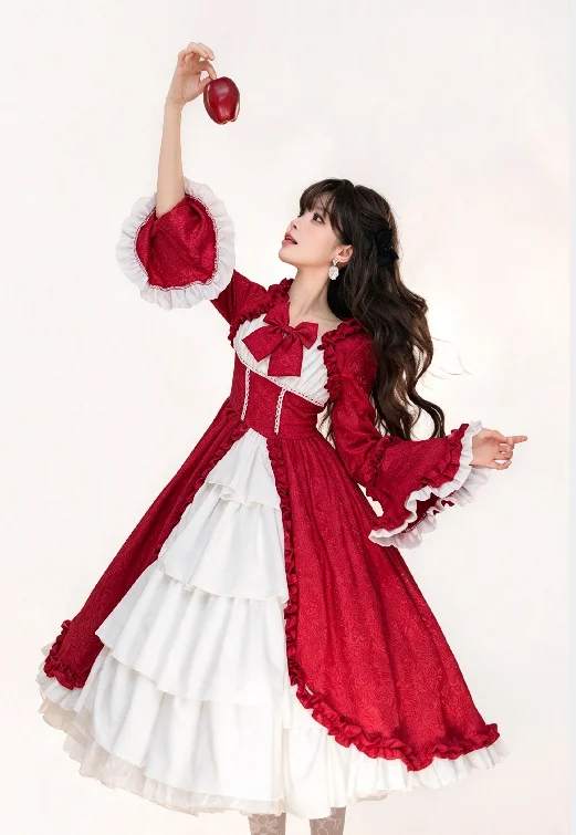 S-5XL Elegantes mittelalterliches Retro-Gothic-Hof-Lolita-Kleid, Ballkleid, quadratischer Ausschnitt, taillierte Passform, Schleife, Damen-Kostüm, Vestido-Kleid – Detail 10