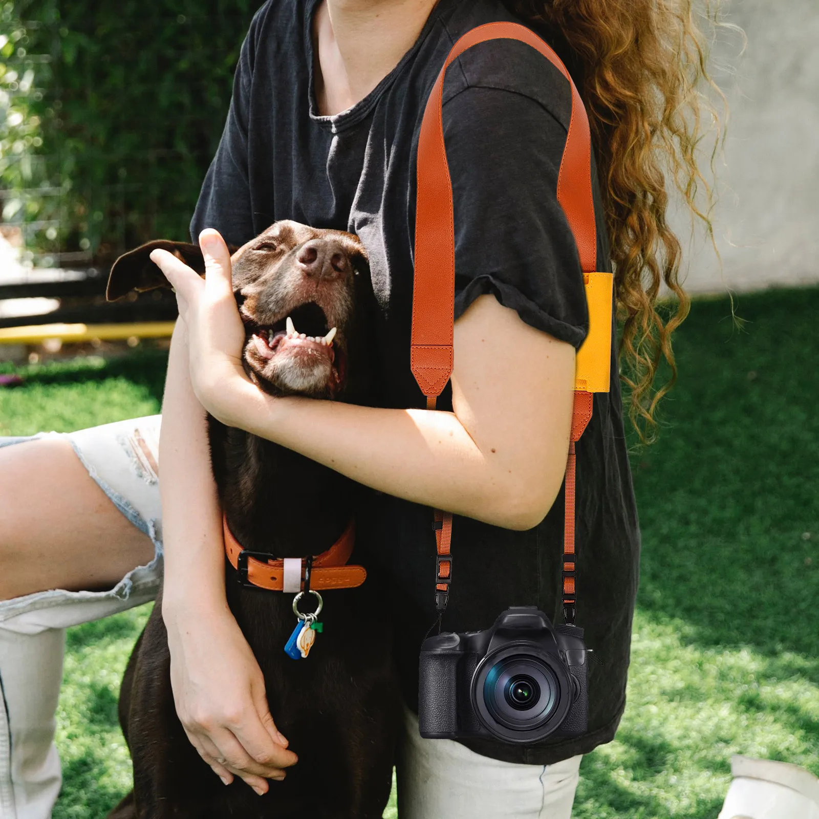 

Camera Shoulder Strap PU Adjustable Length Black Card Bag DSLR Neck Sling Accessories