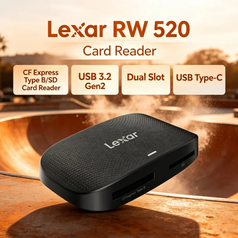 Lexar RW520 Memory Card Reader CFexpress Type B SD Card Reader High Speed USB 3.2 Gen 2 2-in-1 Cable for Photo Transfer