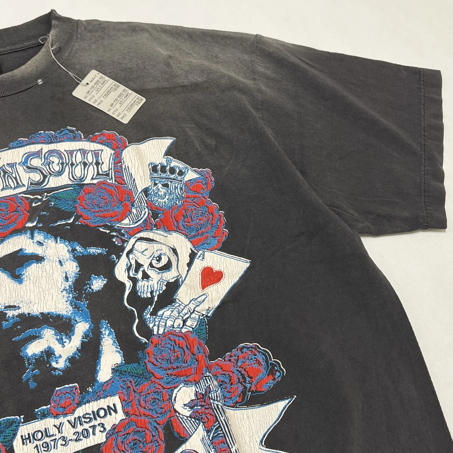 2026ss Saint Jesus With Flowers Printed Women Men T shirts tees Vintage Washed Men Casual Cotton Thick T shirt
