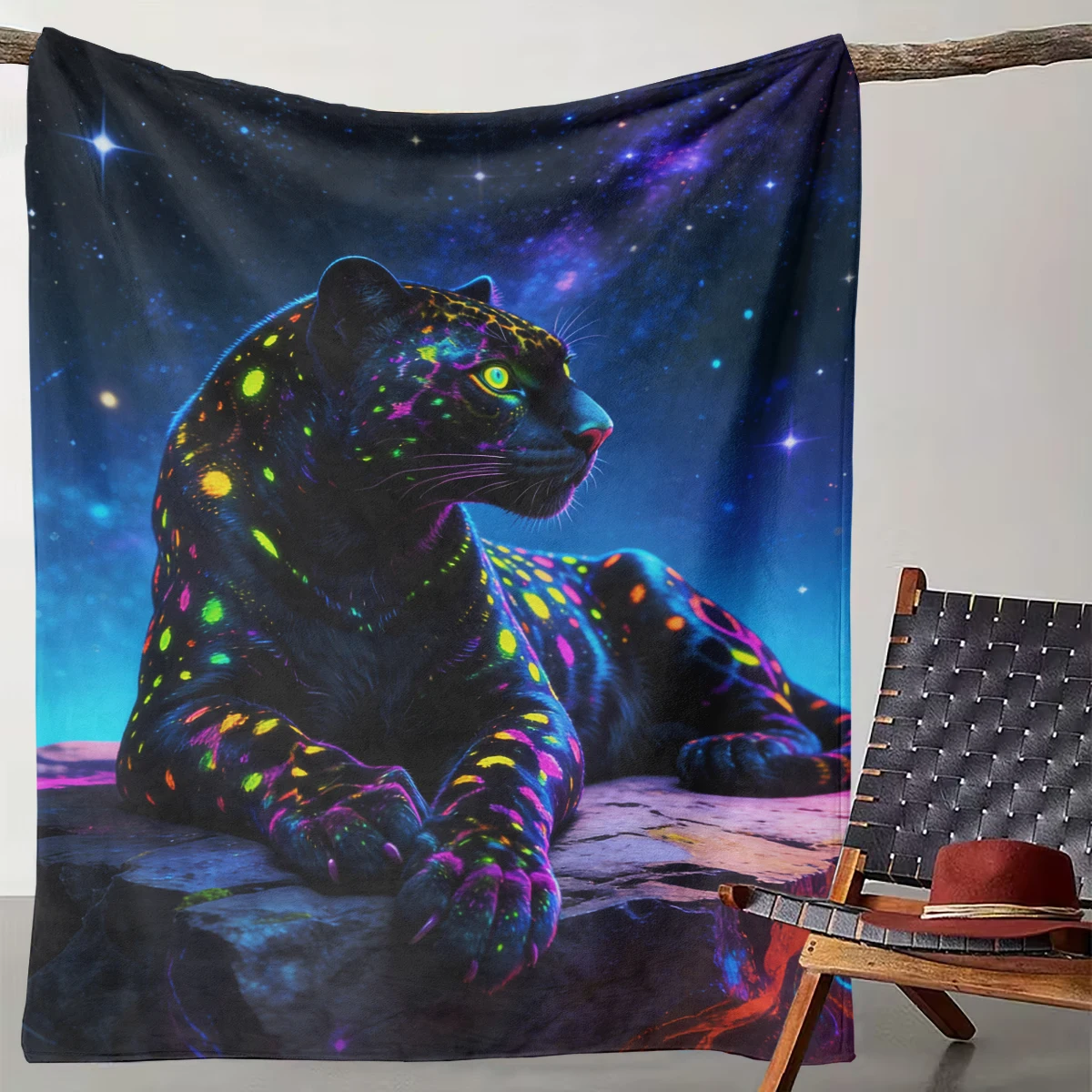 

Galaxy Fluorescent Panther Cosmic Universe Art Blanket Soft Warm Throw Decor for Home Bedroom