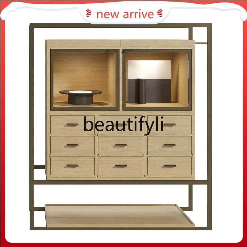 

D2520 Stainless steel side cabinet Hotel simple sideboard cabinet Club light luxury ash wood wine high cabinet