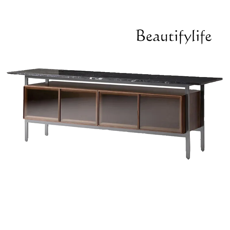 High-footed dining side cabinet Modern light luxury furniture  marble wine cabinet Log wind storage Simple decorative cabinet