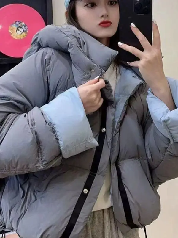 

Модная утепленная хлопковая куртка с капюшоном в стиле колор-блок для женщин, повседневная, универсальная, зимняя, новая модель, корейский стиль, пуховик