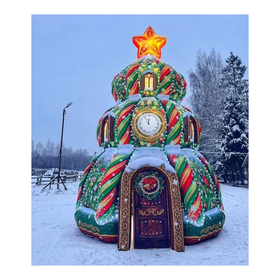 8m Height Inflatable Christmas Tree House Tent with Blower, 2026 Festival Yard Decorative Lights
