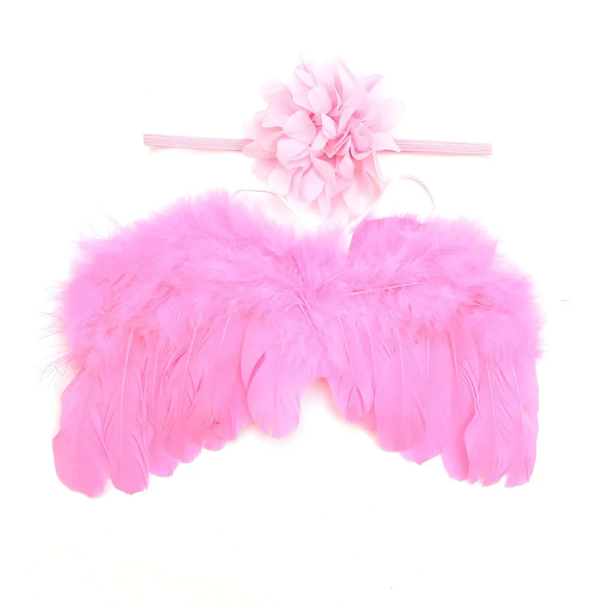 New 2pcs/set Soft Angel Feather Wing with Chiffon Flower Headband for Baby Girls Photo Props Newborn Birthday Party Decor Gifts