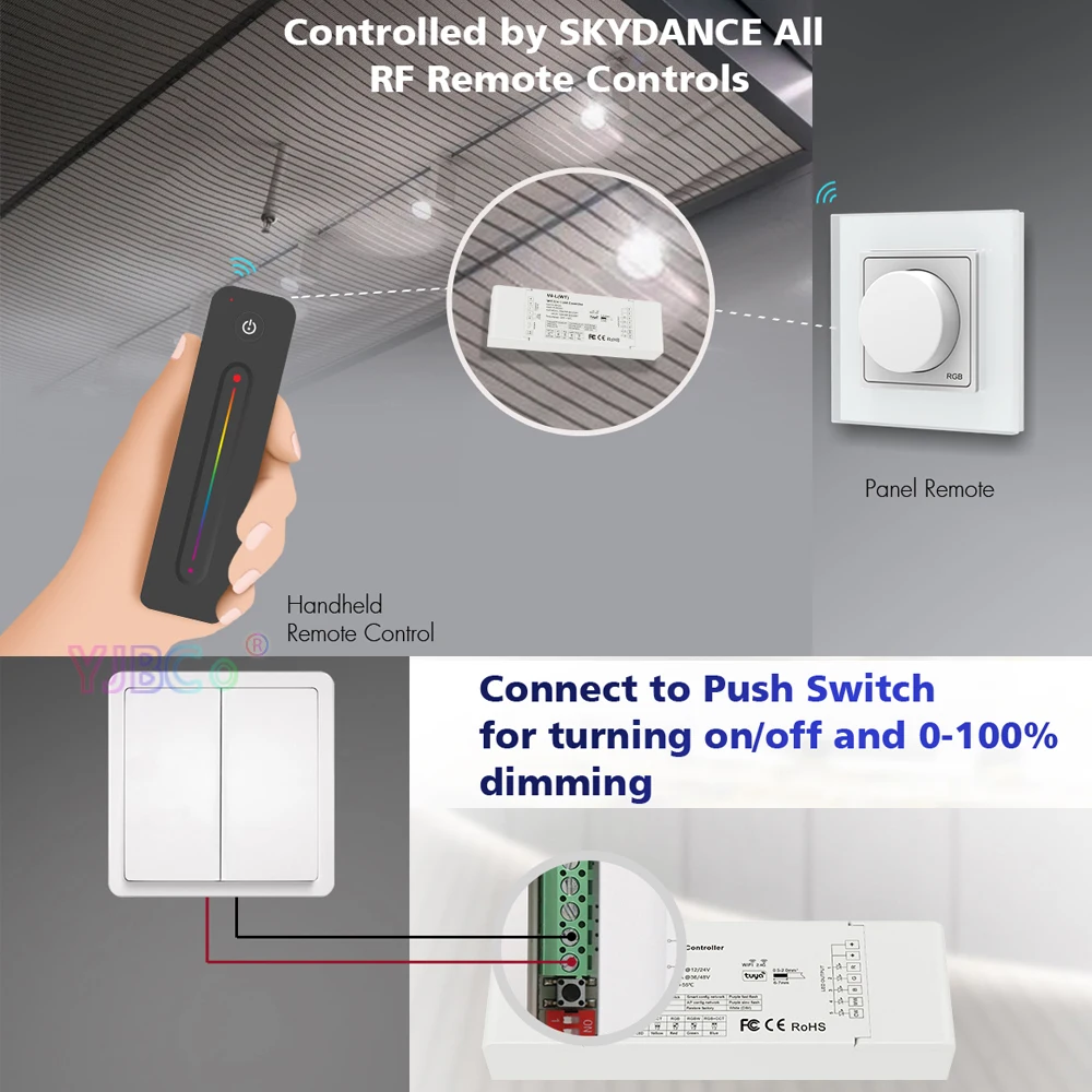 5-L(WT)WiFi / V5-L(WZ)ZigBee 5 in1 LED Controller DC12-48V Input Tuya App 2.4G RF Push Dim for Led Strip Lights