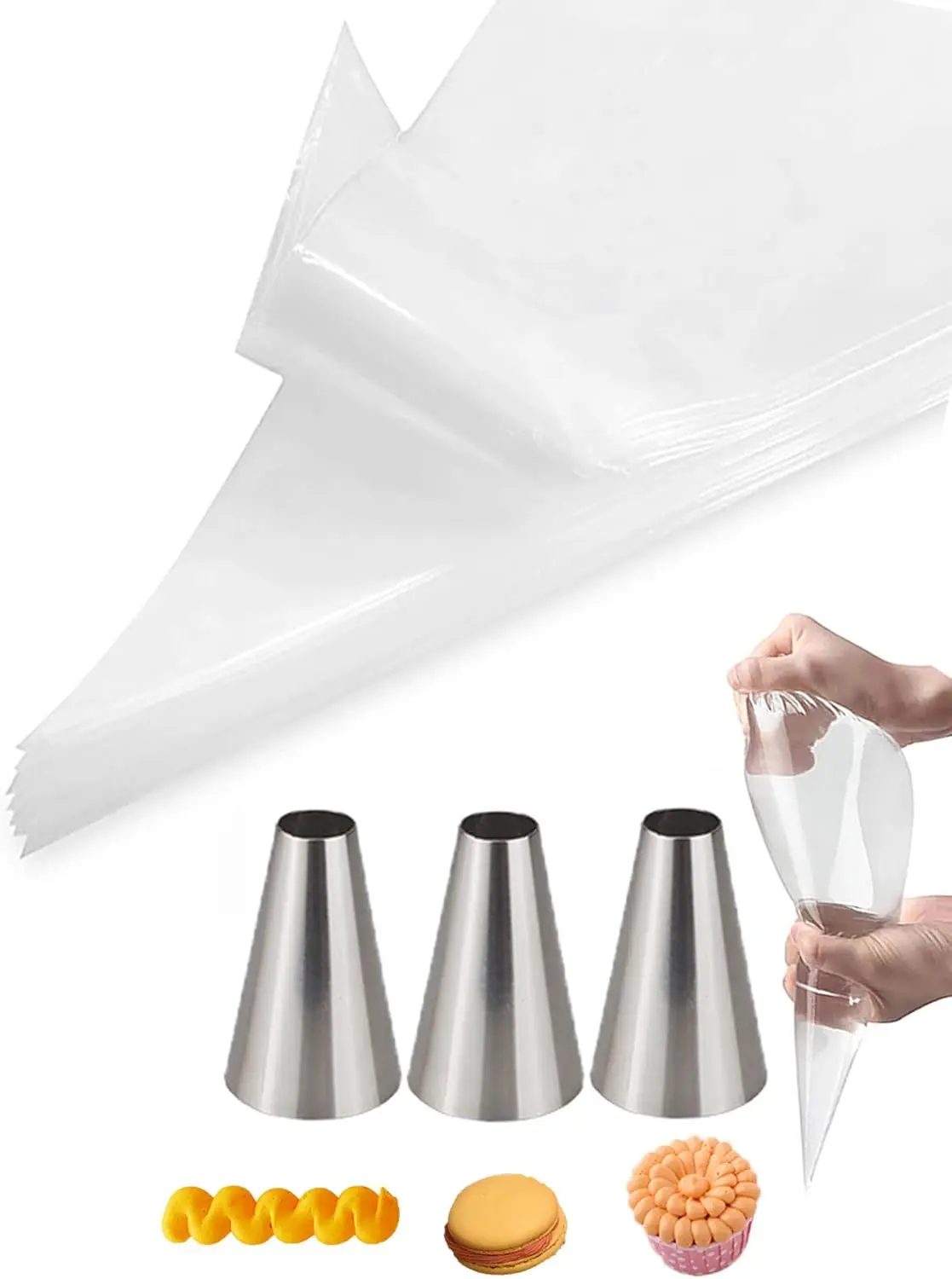 

Round Piping Tips with Disposable Pastry Bags for Macarons, Cake Decorating, and Frosting