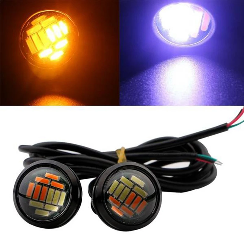 24 Pcs Car 12V 23Mm Dual Color Switchback 4014 12 LED Drl Eagle Eye Daytime Light