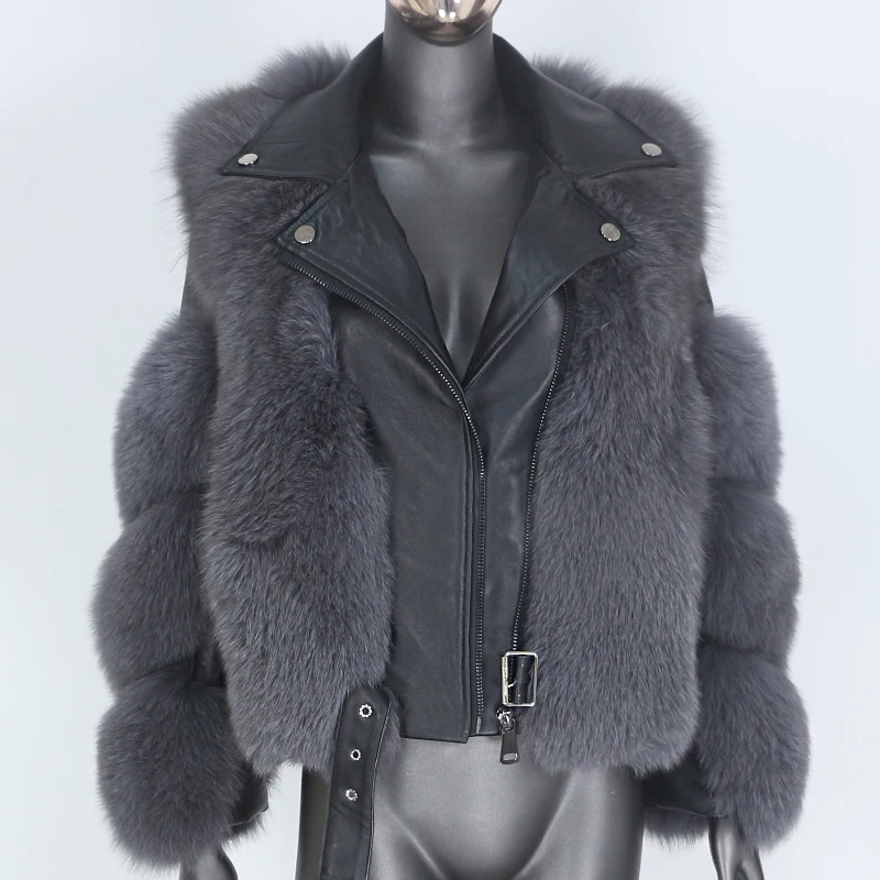 FURYOURSELF 2023 New Warm Real Fur Coat Vest Winter Jacket Women Natural Fox Fur Genuine Leather Outerwear Detachable Locomotive