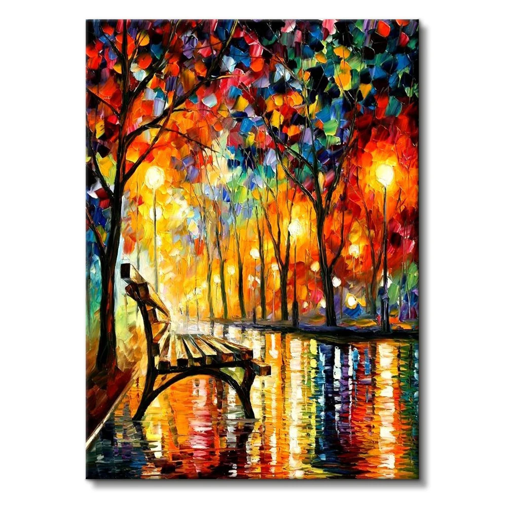 

Couples Walk In The Rain Oil Paintings On Canvas Handmade Wall Art Home Office Decor 3D Knife Abstract Landscape Oil Painting