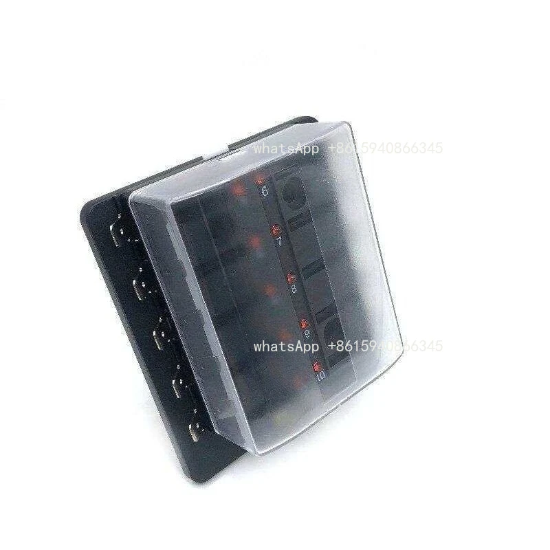 10-Way Fuse Box with LED Indicator, Blade Fuse Block with Terminal, No Sticker Version