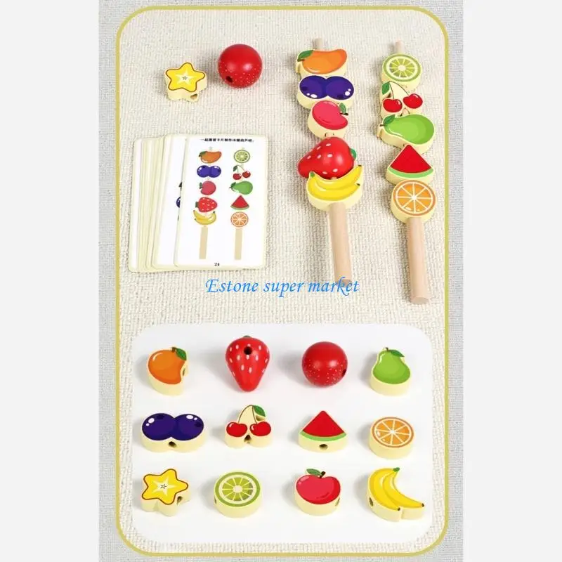 090B Educational Wooden Bead Threading Toy Beads Travel Learning Toy for Toddlers