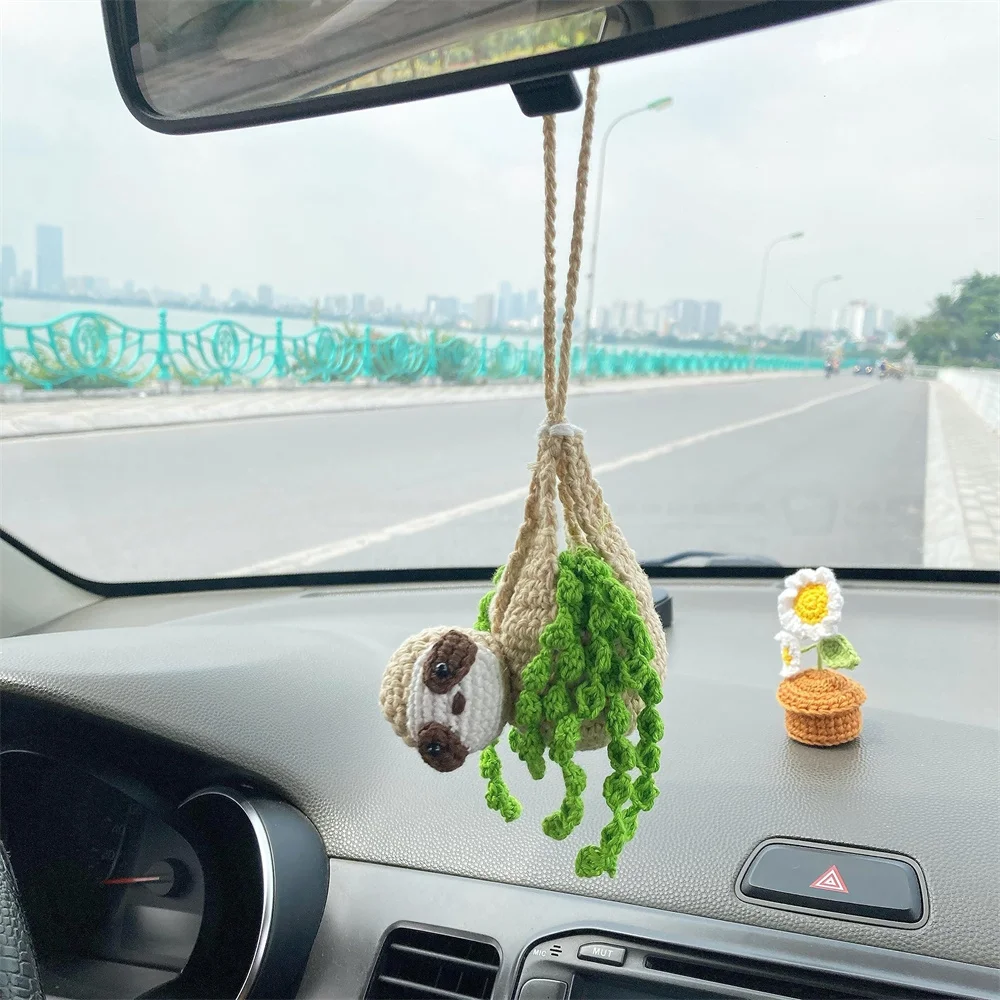 Car Hangings Cartoon Cute Sloth Car Sloth Crochet Sloth Car Holder Rear View Mirror Ornament Automotive Interior Decoration