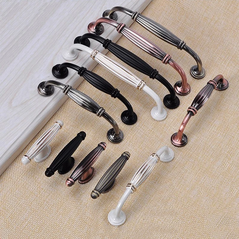 American Style Solid Zinc Alloy Cabinet Handles Modern Drawer Pulls Cupboard Wardrobe Door Knobs Black Bronze Furniture Handles