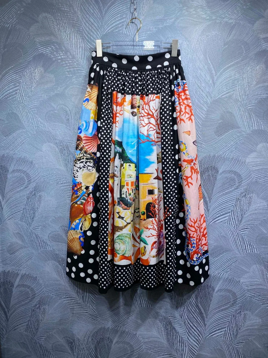 HIGH QAULITY Designer Luxury Summer Women  Floral Polka Dot Printed 100% Cotton Long Maxi Skirt  A Line High Waist 2024