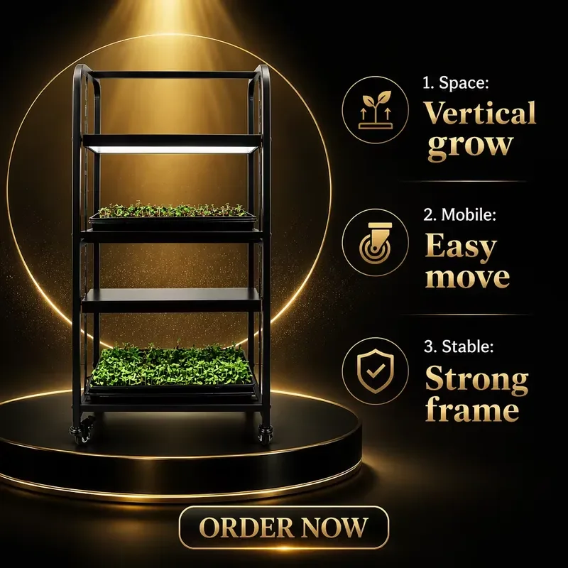 Indoor Planting Microgreen Farming Full Spectrum LED Grow Light Adjustable Height Movable Wheels Hydroponic Seedling Nursery