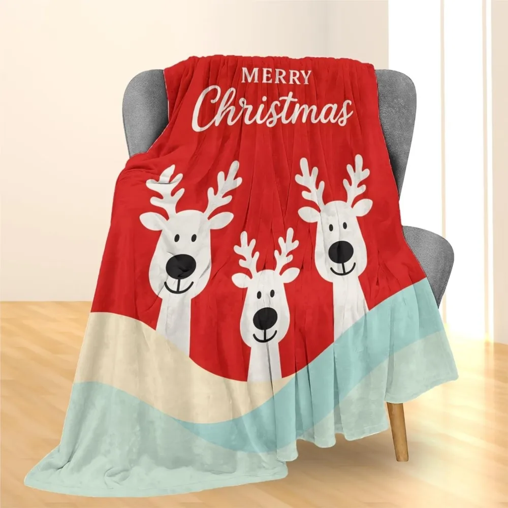 1Pc Christmas Reindeer Flannel Blanket – Cute Festive Throw for Cozy Holiday Decor & Perfect for Bedding, Sofas, Travel