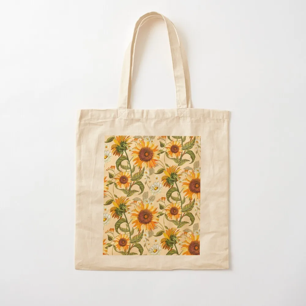 Sunflowers 70s vintage golden retro pattern, yellow and orange flowers Tote Bag cute tote bag Big bag