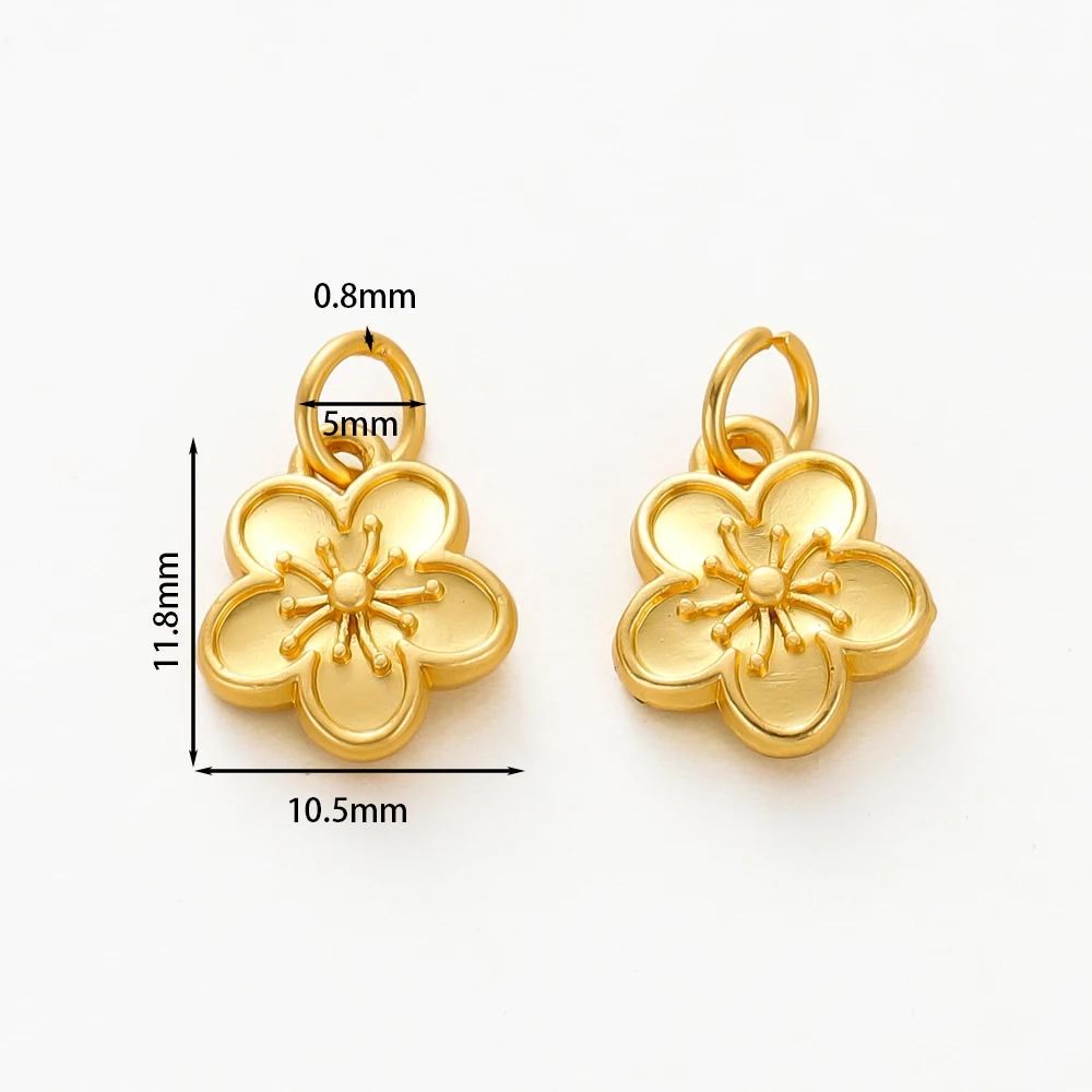 10pcs/lot 18K Gold Color Plated Brass Peach Blossom Pendant Necklace Bracelet Jewelry Making Supply Gold Flower Beads