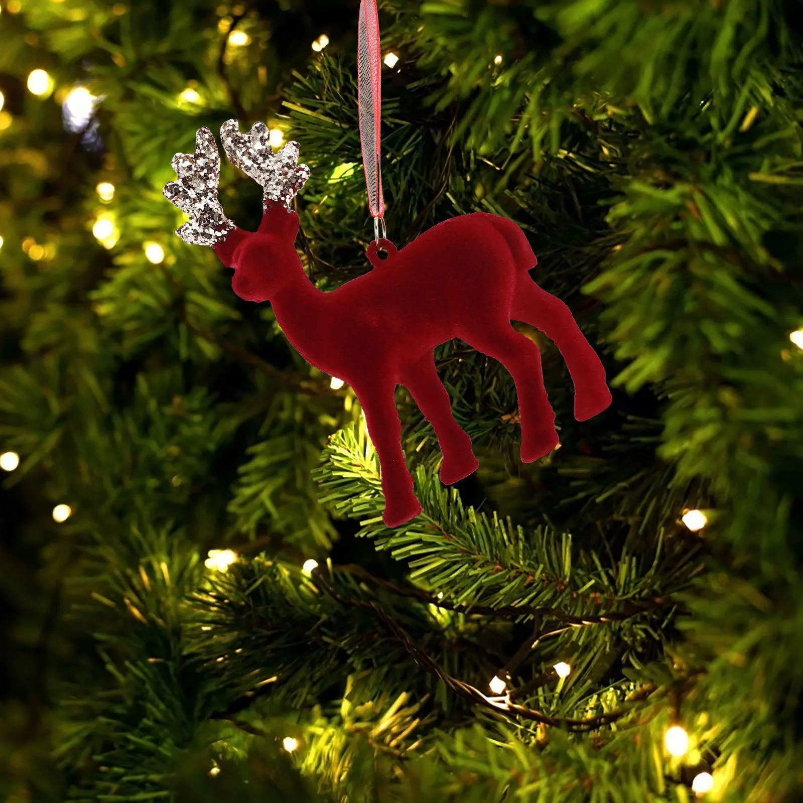 

Flocking Reindeer Christmas Decoration Gold Glitter Horn Elk Christmas Tree Pendant Table Centerpiece Xmas Home Decor