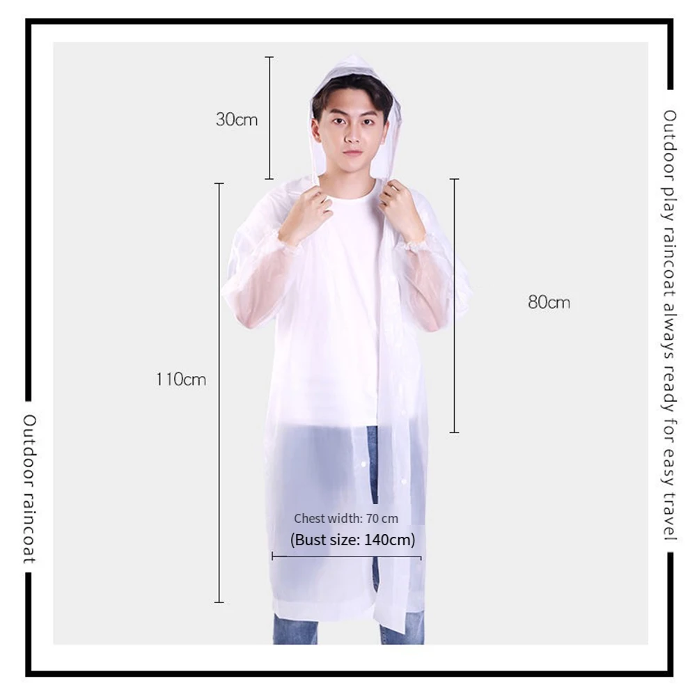 

Adult Rain Cape Hooded Jacket Outdoor Camping Comfortable Fit Hiking Jacket Lightweight Fabric Long Sleeve Regular Length