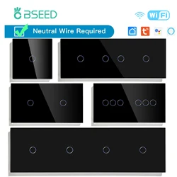 BSEED WIFI Touch Switches Series Smart Light Switches LED Blue Backlight Glass Sensor Screen Tuya APP Wall Switches EU Standard
