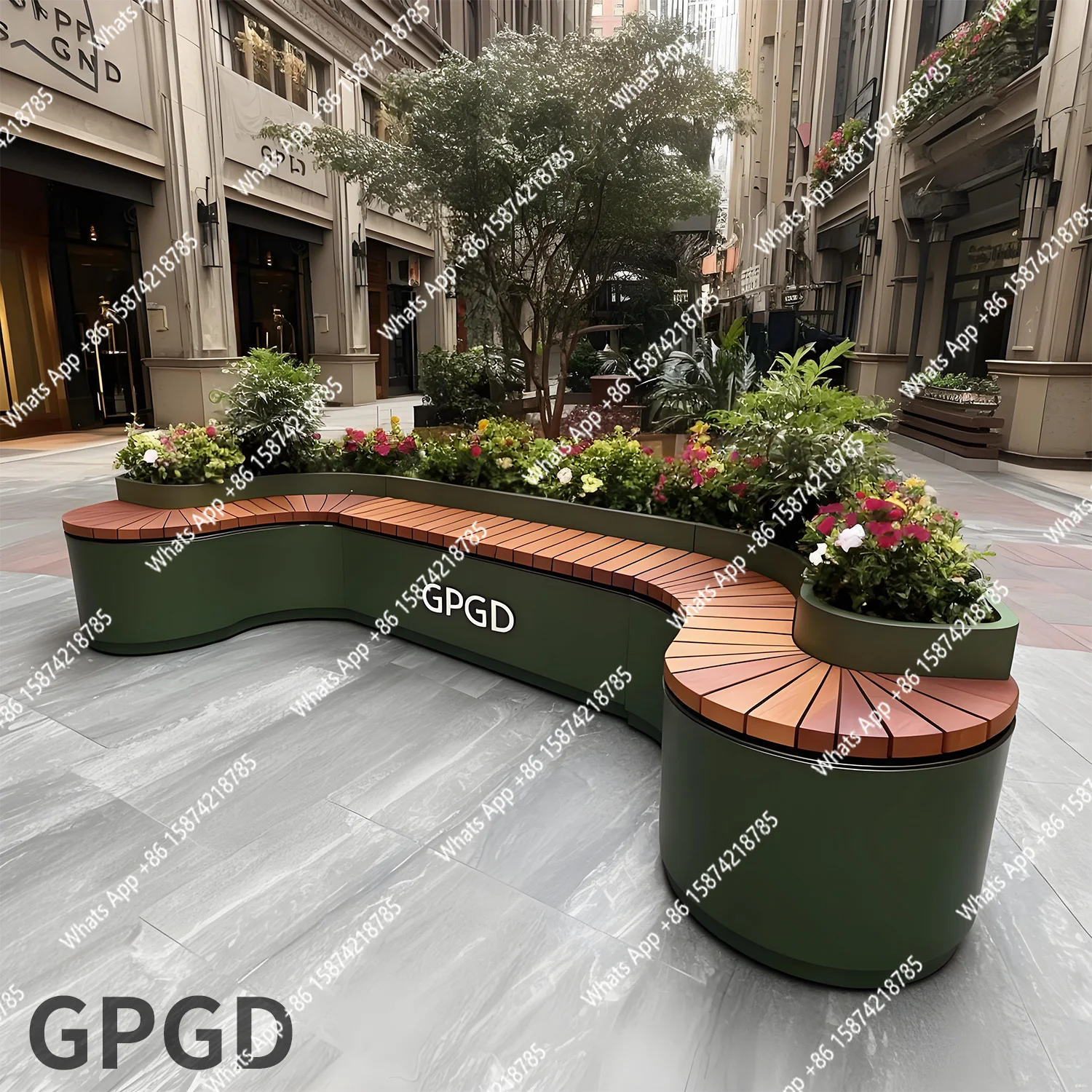 Outdoor seat flower box combination luminous seat with seat stainless steel bench outer pendulum