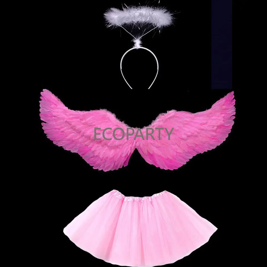 New Kids Women Girl Angel Feather Wing Costume Tutu Skirt Halo Ring Headband Party Birthday Gift Halloween Christmas Decoration