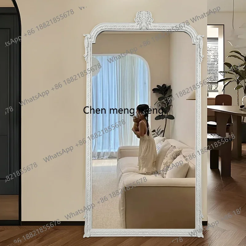 American white full body mirror French custom size dressing mirror European retro home engraved fitting mirror