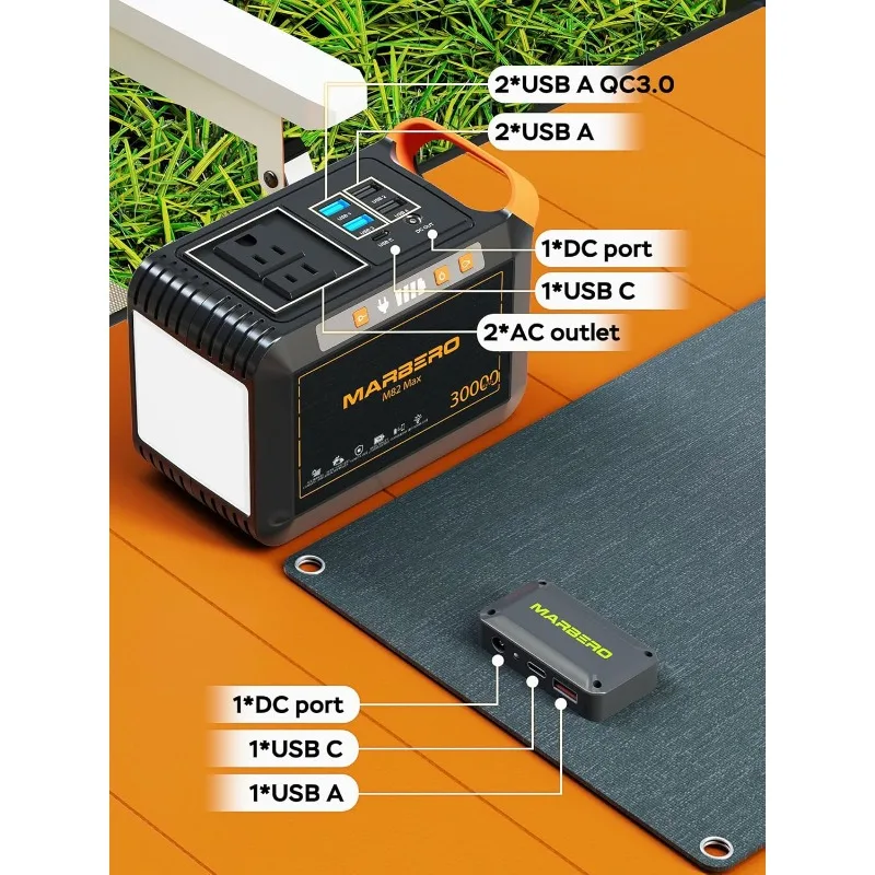 MARBERO 111Wh Solar Generator with Solar Panel Included Portable Power Station 120W with Foldable Solar Panel 30W