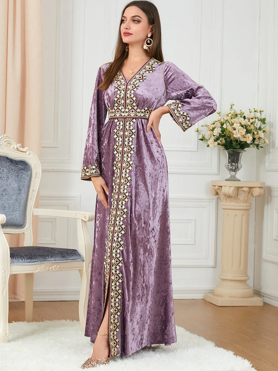 Vestido musulmán de terciopelo para mujer, Abaya bordada, Marruecos, Abayas divididas gruesas, caftán islámico, túnica larga árabe de Turquía,