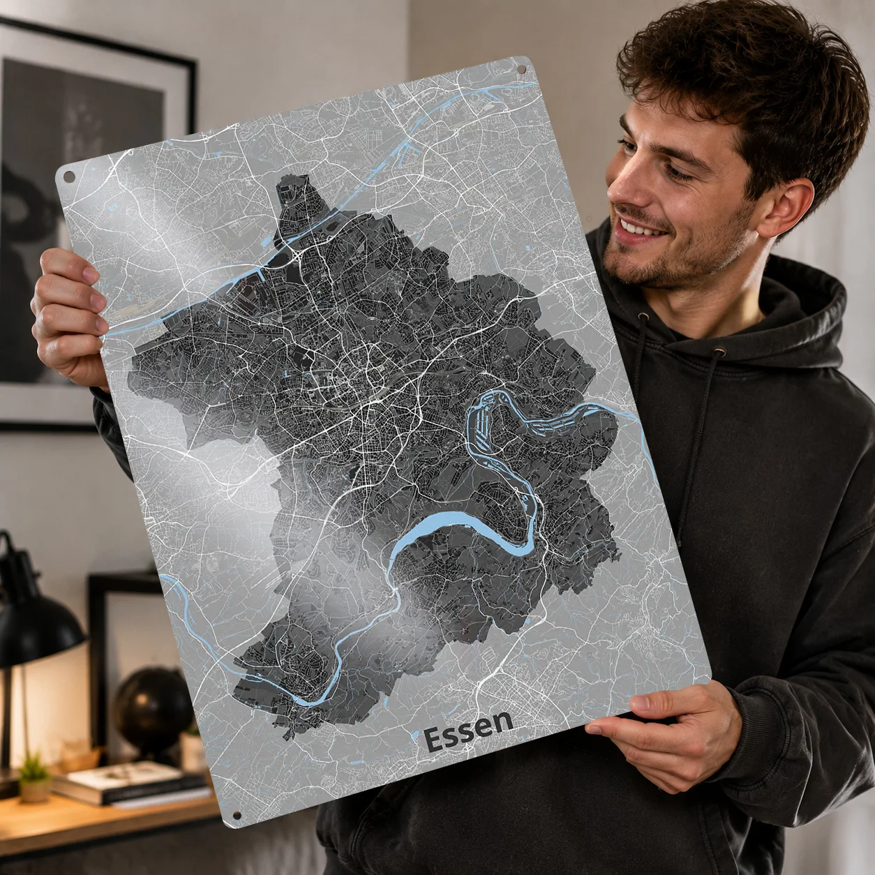 Map of Essen Home Decoration Gaming Germany 3D Printed Texture Poster Personalized Wall Art Retro Metal Tin Signs for Interior